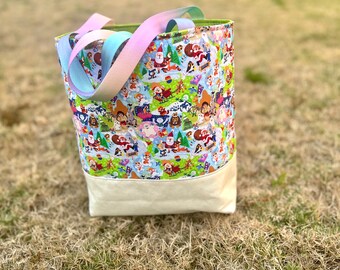 Christmas Movie Cotton Tote Bag: Shimmer Bottom, Rainbow Straps