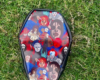 Stained Glass Horror Coffin Crossbody Bag, Vinyl Coffin Handbag Purse