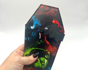Illuminations Horror Icons Bat Wing Vinyl Coffin Wallet, Witchy Gift, Goth Wallet, Classic Monsters