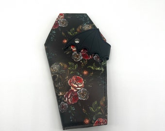Faux Embroidered Rose Skull Bat Wing Coffin Wallet, Witchy Gift, Goth Wallet