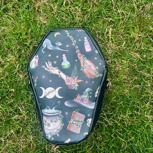Witchy Thingz Coffin Crossbody Bag, Vinyl Coffin Handbag Purse