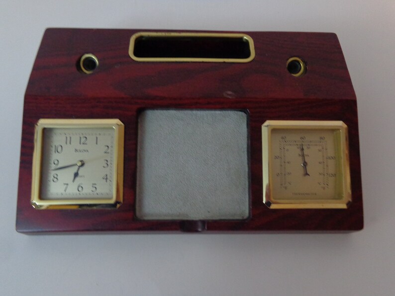 Vintage Bulova Desk Clock And Thermometer