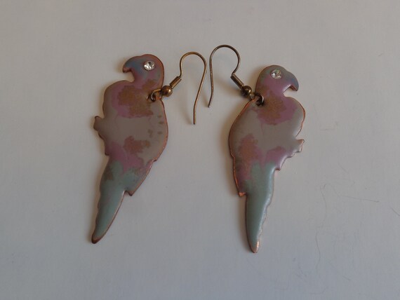 Vintage Enamel Parrot Earrings, Vintage Enamel ove