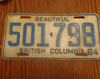 1964 Old British Columbia License Plate, Vintage Rusty Old License, Plate Garage Decor,Shop Decor Old License, Plates 1964 License Plate
