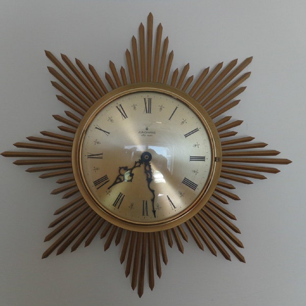 RARE Junghans Brass Starburst Wall Clock, Starburst Ato-Mat Metal Clock Germany, Junghans Starburst Brass Clock,Germany Starburst Clock Etsy