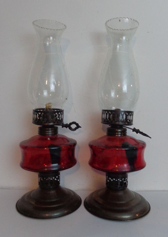 Vintage Red Glass Oil Kerosene Lamp Lantern With Chimney Pair - Vintage Red Glass Oil Lamp Vintage Red Glass Oil Kerosene Lamp Lantern With Chimney Pair - Vintage Red Glass Oil Lamp