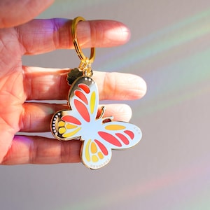 Butterfly Keychain: 10K Gold Enamel Charm