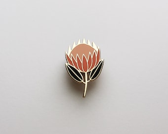 Protea Flower Enamel Pin: 10K Gold, Floral Lapel Pin