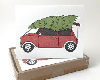 6-Pack Holiday Mini Cooper | Letterpress Printed Holiday Card
