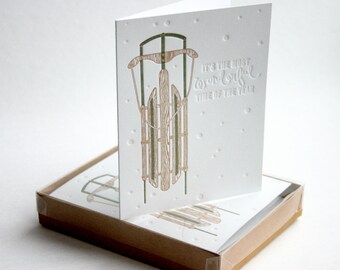 Letterpress Holiday Card Set | Sled Design, Cotton Paper, 6-Pack