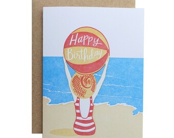 Beach Ball Birthday | Letterpress Printed Greeting Card