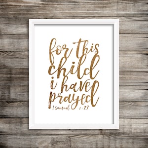 For This Child I Have Prayed Watercolor Printable in Tan, Pink, and Navy Digital Print File image 1