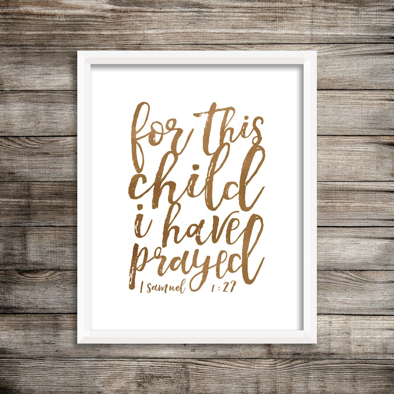 For This Child I Have Prayed Digital Print File Pink Watercolor Printable in Tan and Navy