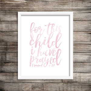 For This Child I Have Prayed Watercolor Printable in Tan, Pink, and Navy Digital Print File image 2