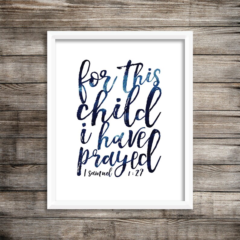 For This Child I Have Prayed Digital Print File Pink Watercolor Printable in Tan and Navy