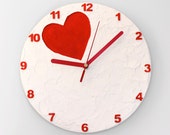 HEART WALL CLOCK, Red Heart home Decor, valentines day decor, valentines day gift, Unique wall clock, red white Clock, Red Clock