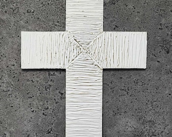 WHITE Christian CROSS, white and gold colors Crucifix Wall Decor, Christian Family Gift for Holidays