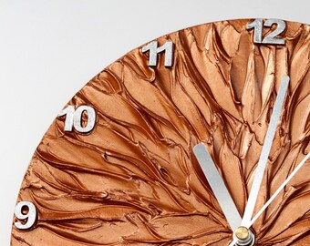 COBRE color RELOJ DE PARED, cobre y plata pintura original reloj de oficina decoración reloj de pared único con números reloj de sol hombre cueva