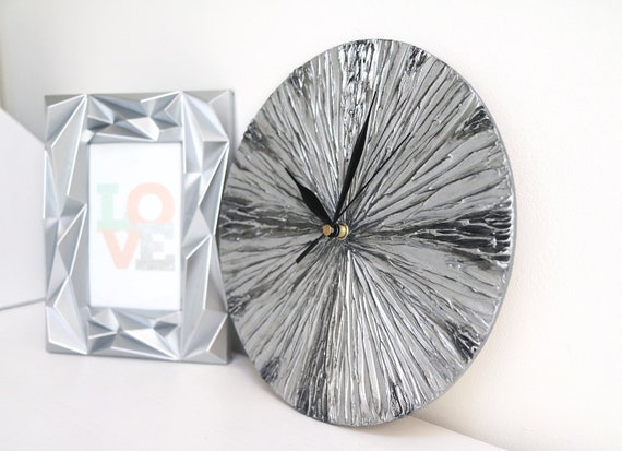 Silver Wall Clock Silver Home Decor Unique Wall Clock Modern Etsy