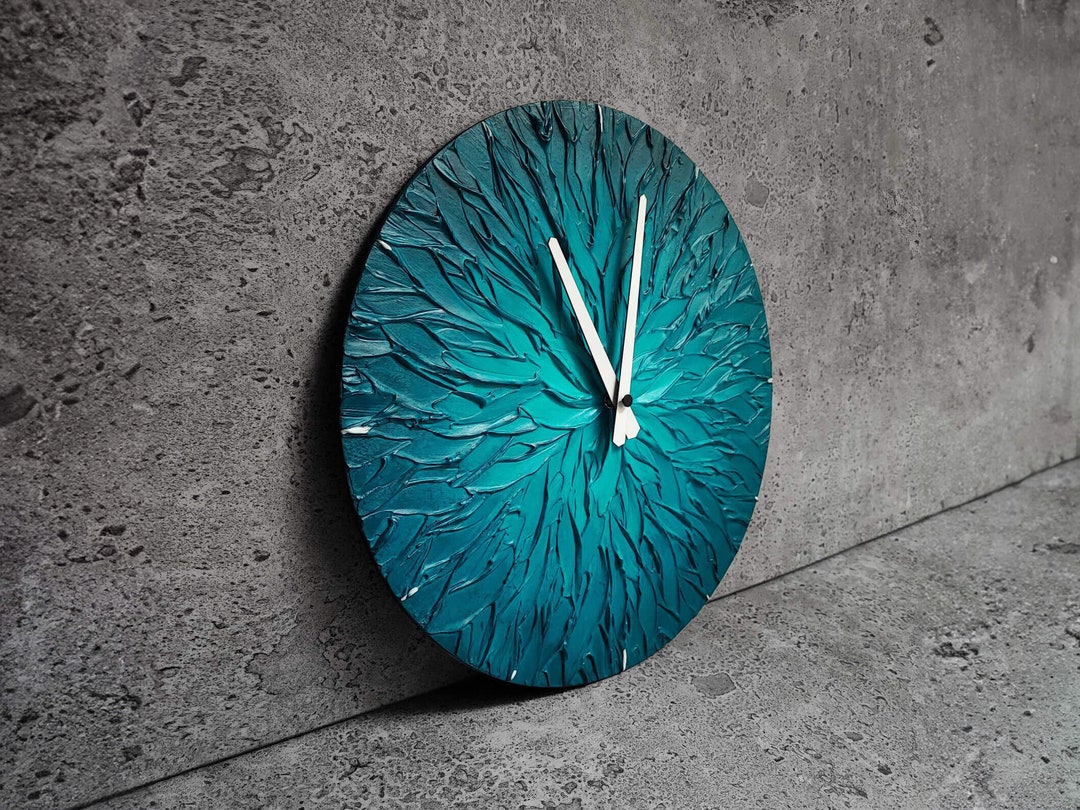 Large Turquoise BLUE WALL CLOCK 15.7 Inch 40 Cm Diameter Blue Home