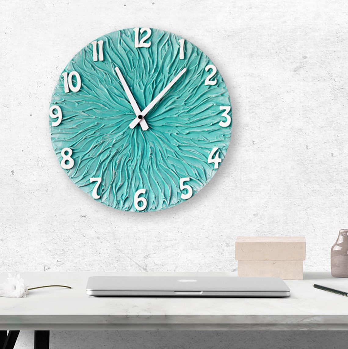 Turquoise WALL CLOCK Large Clock Turquoise Wall Decor Etsy
