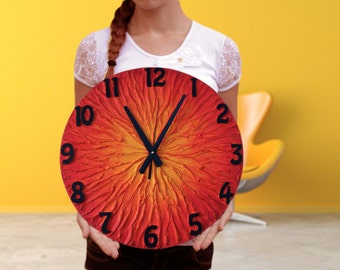 Grand soleil horloge murale avec Numéro Unique design moderne horloge orange rouge décor à la maison