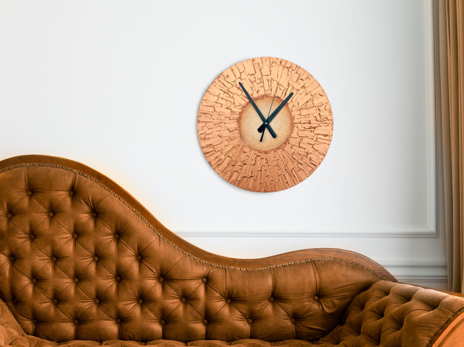 Original Painting COPPER Home Decor Large WALL CLOCK unique