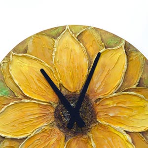 Sunflower Decor Original Painting Large WALL CLOCK SUNFLOWER Unique modern design Sunflower painting clock orange yellow home decor image 1