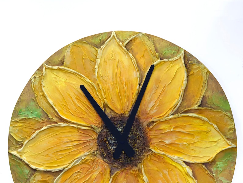 Sunflower Decor Original Painting Large WALL CLOCK SUNFLOWER Unique modern design Sunflower painting clock orange yellow home decor image 1