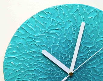 Turquoise WALL CLOCK, Unique Clock, Abstract wall decor