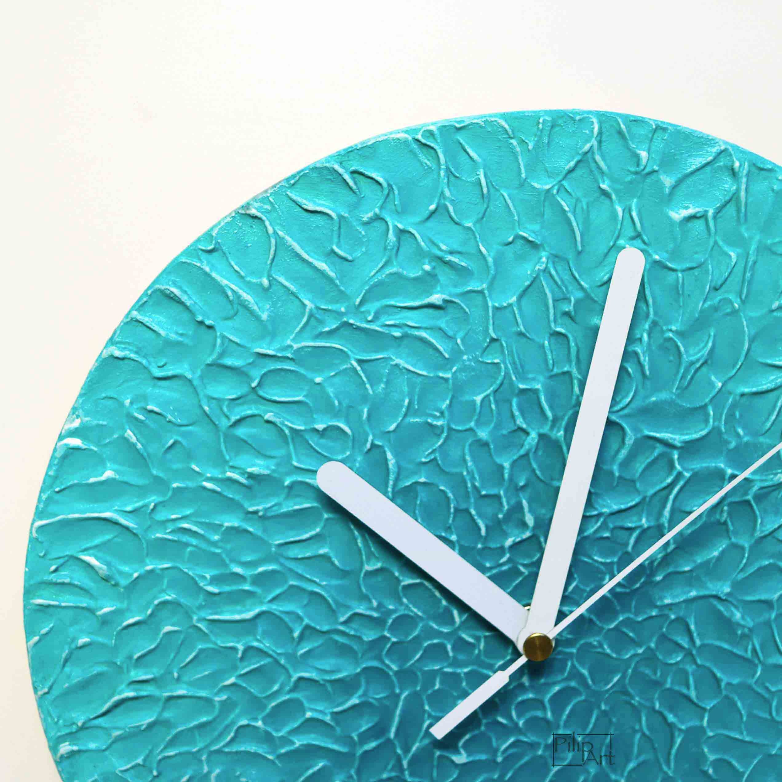 Turquoise WALL CLOCK Unique Clock Abstract Wall Decor Etsy