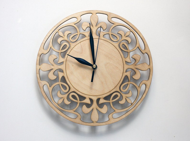 Art Nouveau Wall Clock Wood Deco Home Decor Unique Wooden Lace