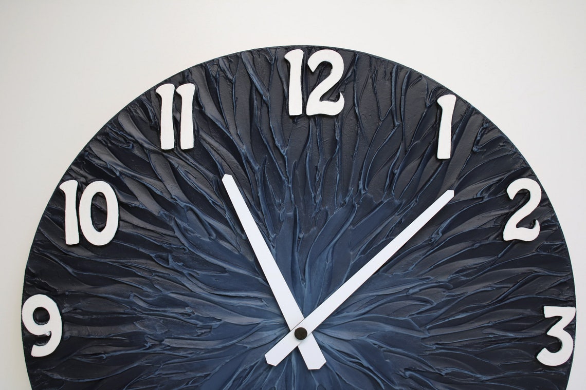 Large Navy BLUE WALL CLOCK Dark Blue Home Decor Office Wall Etsy