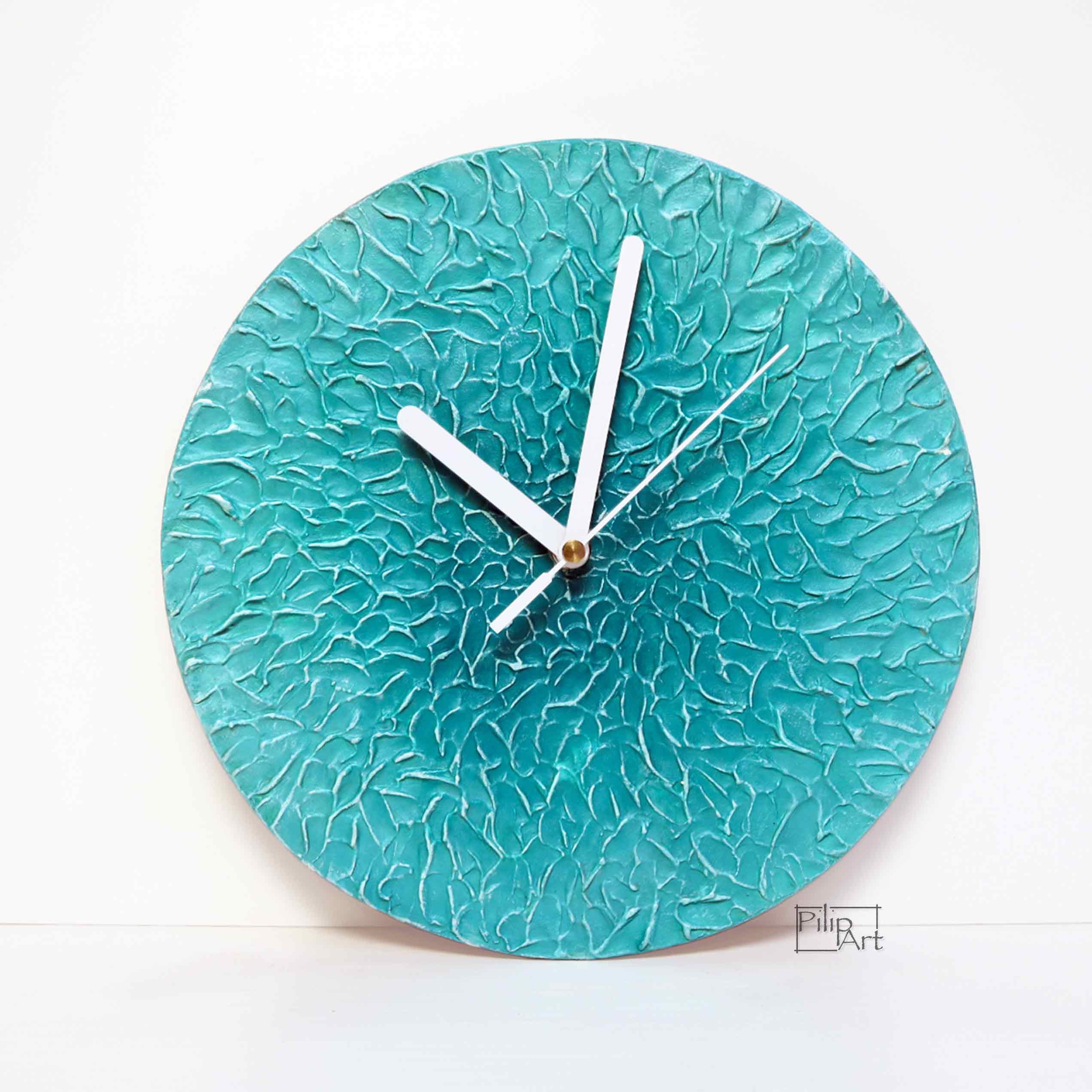 Turquoise WALL CLOCK Unique Clock Abstract Wall Decor Etsy