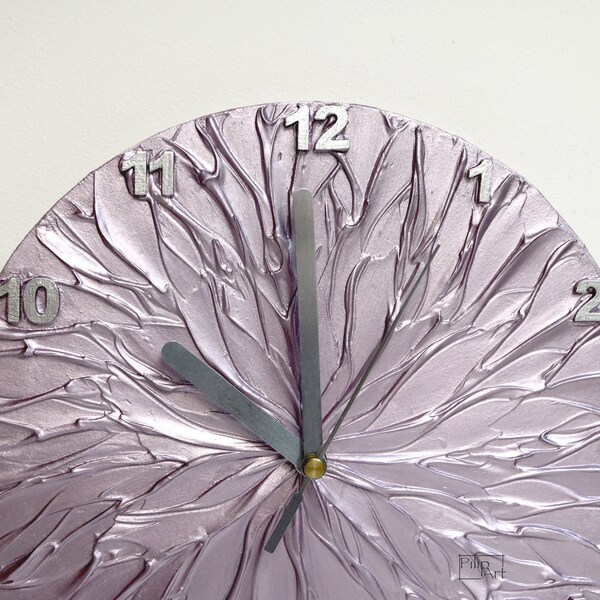 Purple Wall Clock, purplish decor, Unique Wall Clock, Modern WALL CLOCK, silver purple clock, Gift for Her, Wedding gift, Office decor