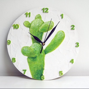 Cactus Clock, Green Home Decor, Nursery Wall Art