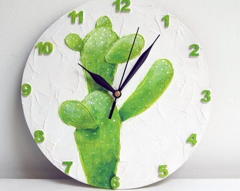 Cactus Clock, Green Home Decor, Nursery Wall Art