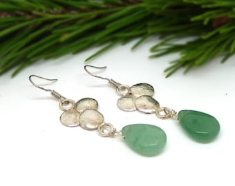 Orecchini in avventurina ~ Gioielli in pietra preziosa ~ Avventurina verde ~ Orecchini pendenti ~ Orecchini in argento ~ Orecchini a goccia a cupola ~ Gioielli in avventurina
