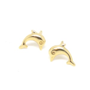 Dolphin earrings ~ 8k gold studs ~ Gold dolphin earrings ~ Minimalist jewelry ~ Yellow gold dolphins ~ Nautical jewelry ~ Gift for her