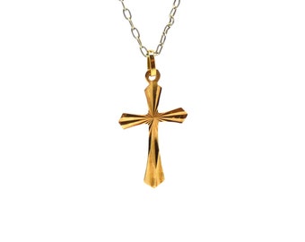Colgante de cruz de 14k ~ Cruz de oro amarillo 585 ~ Cruz pequeña ~ Colgante de cruz de oro ~ Joyería vintage ~ Cruz clásica ~ Colgante de cruz católica