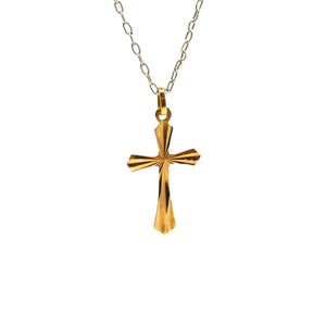 14k cross pendant ~ 585 yellow gold cross ~ Petite cross ~ Gold cross pendant ~ Vintage jewelry ~ Classic cross ~ Catholic cross pendant