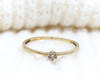 Tiny diamond ring ~ Petite diamond ring ~ Yellow gold ~ Diamond jewelry ~ Delicate solitaire ring ~ Engagement ring ~ Best gift for her