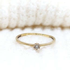 Tiny diamond ring ~ Petite diamond ring ~ Yellow gold ~ Diamond jewelry ~ Delicate solitaire ring ~ Engagement ring ~ Best gift for her
