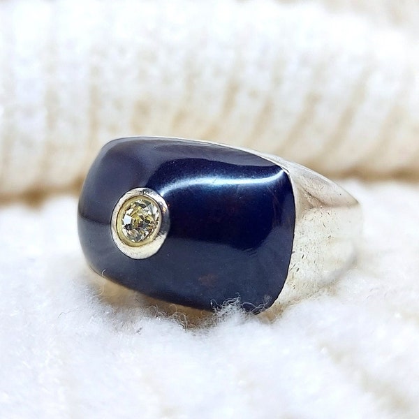 Big enamel ring ~ Statement ring ~ Coctail ring ~ Blue enamel ring ~ Chunky ring for her ~ Sterling silver ~ Silver enamel ring ~Unique gift