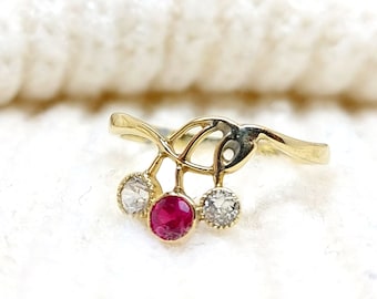 14k multistone ring ~ 585 yellow gold ring ~ Antique gemstone jewelry ~ Diamond ring ~ Diamond, ruby, sapphire ~ Unique ring ~Christmas gift