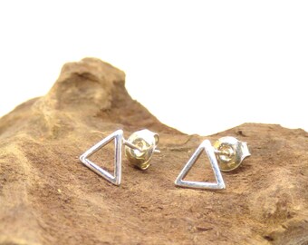 Silver triangle studs ~ Triangle stud earrings ~ Geometric jewelry ~ Sterling silver ~ Minimalist earrings ~ Everyday studs ~ Studs for her