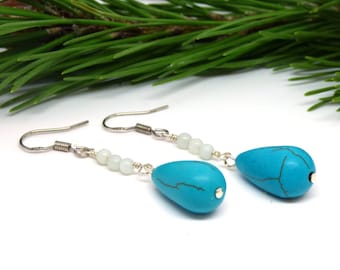 Boucles d’oreilles turquoise ~ Boucles d’oreilles bleues ~ Boucles d’oreilles pendantes ~ Boucles d’oreilles longues ~ Turquoise ~ Gouttes turquoise ~ Boucles d’oreilles en argent ~ Cadeau de fête des mères