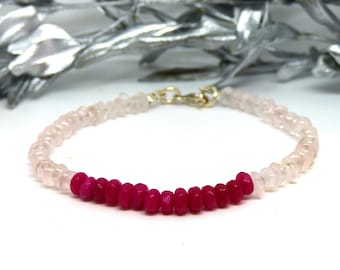 Pink bracelet ~ Rose quartz and pink jade bracelet ~ Bridesmaid gift ~ Stacking bracelet ~ Beaded bracelet ~ Quartz bracelet ~ Bar bracelet