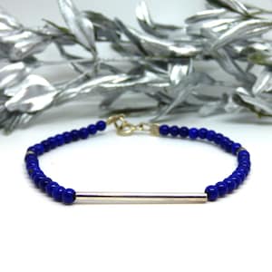 Lapiz Lazuli bracelet ~ Beaded bracelet ~ Navy blue ~ Bar bracelet ~ Silver jewelry ~ Stacking bracelet ~ Mother&#39;s Day gift ~ Blue bracelet