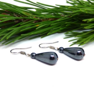 Hematite earrings ~ Drop earrings ~ Silver jewelry ~ Simple dangles ~ Grey earrings ~ Beaded earrings ~ Sterling silver ~ Gift for her